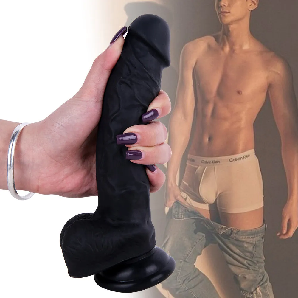 B91 Burton Realistic Veins Texture Liquid Silicone Suction Cup Dildo with Balls 7.9 Inch