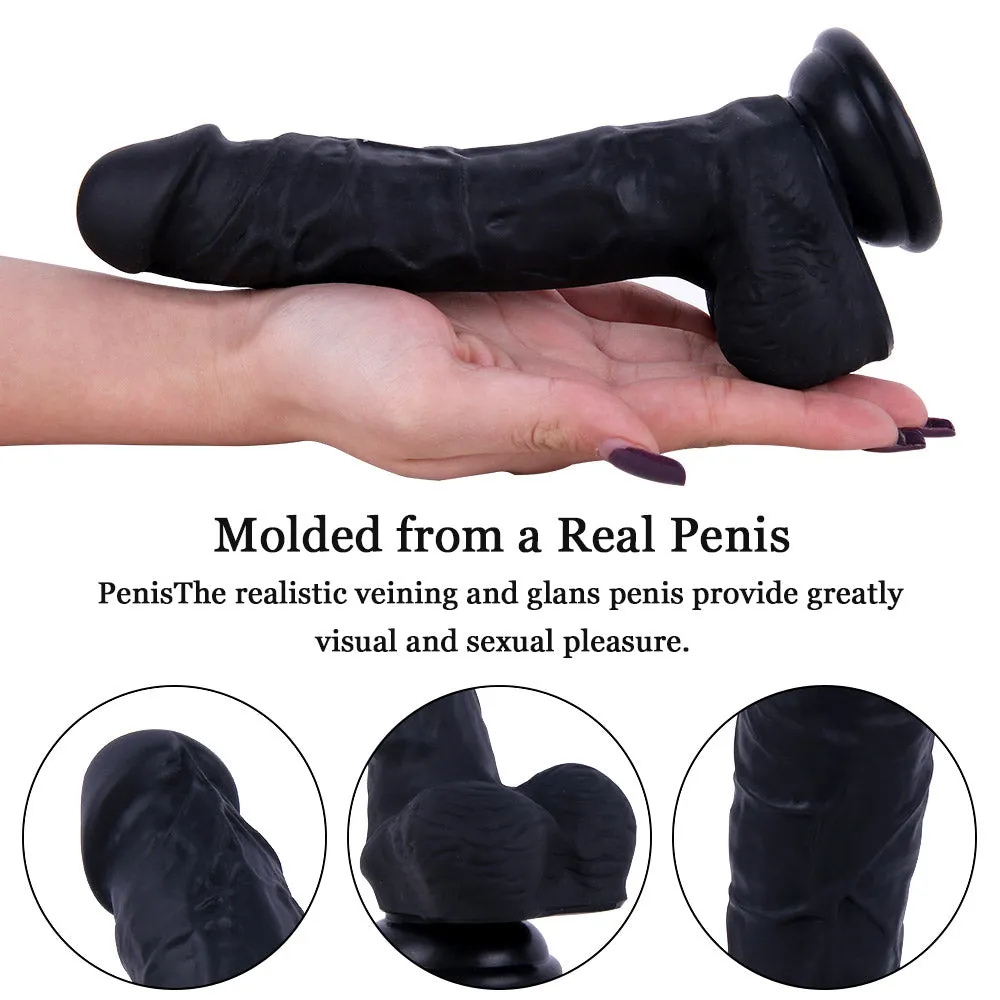 B91 Burton Realistic Veins Texture Liquid Silicone Suction Cup Dildo with Balls 7.9 Inch