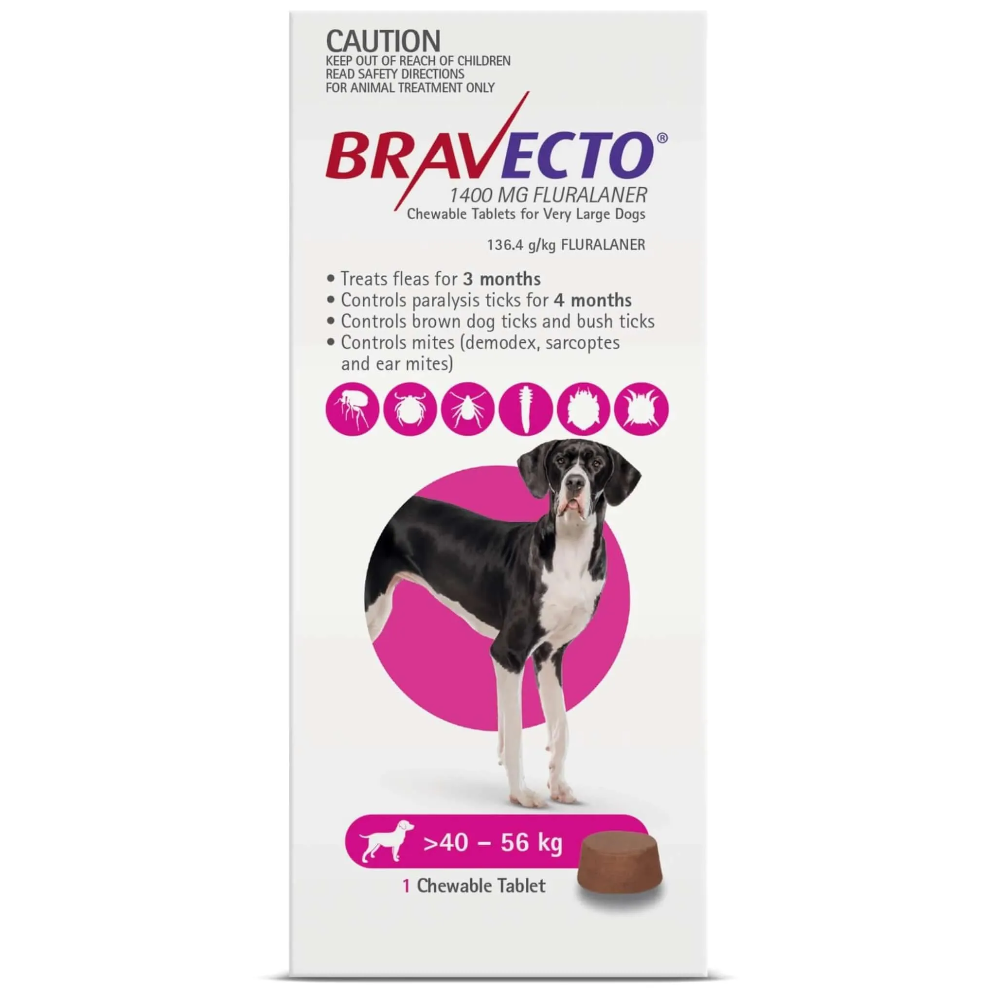 Bravecto Dog Chew Extra Large 40-56kg Pink - 1pk