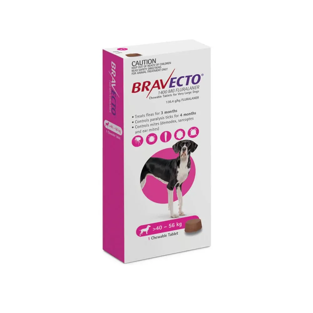 Bravecto Dog Chew Extra Large 40-56kg Pink - 1pk