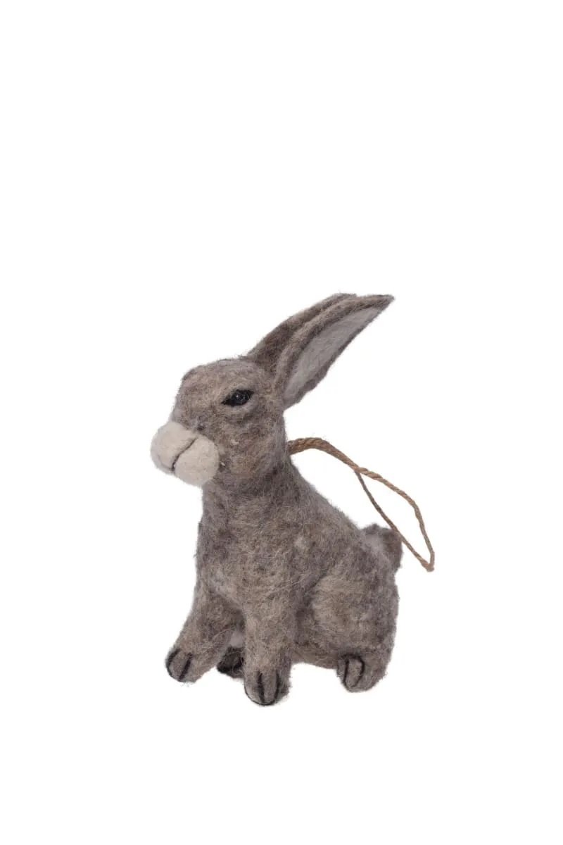 De Kulture Handmade Premium Wool Felt Hanging Grey Bunny Eco Friendly Needle Felted Stuffed Easter Ornament Ideal for Home Office Party Decoration Holiday Décor, 2.5x3x6 (LWH) Inches