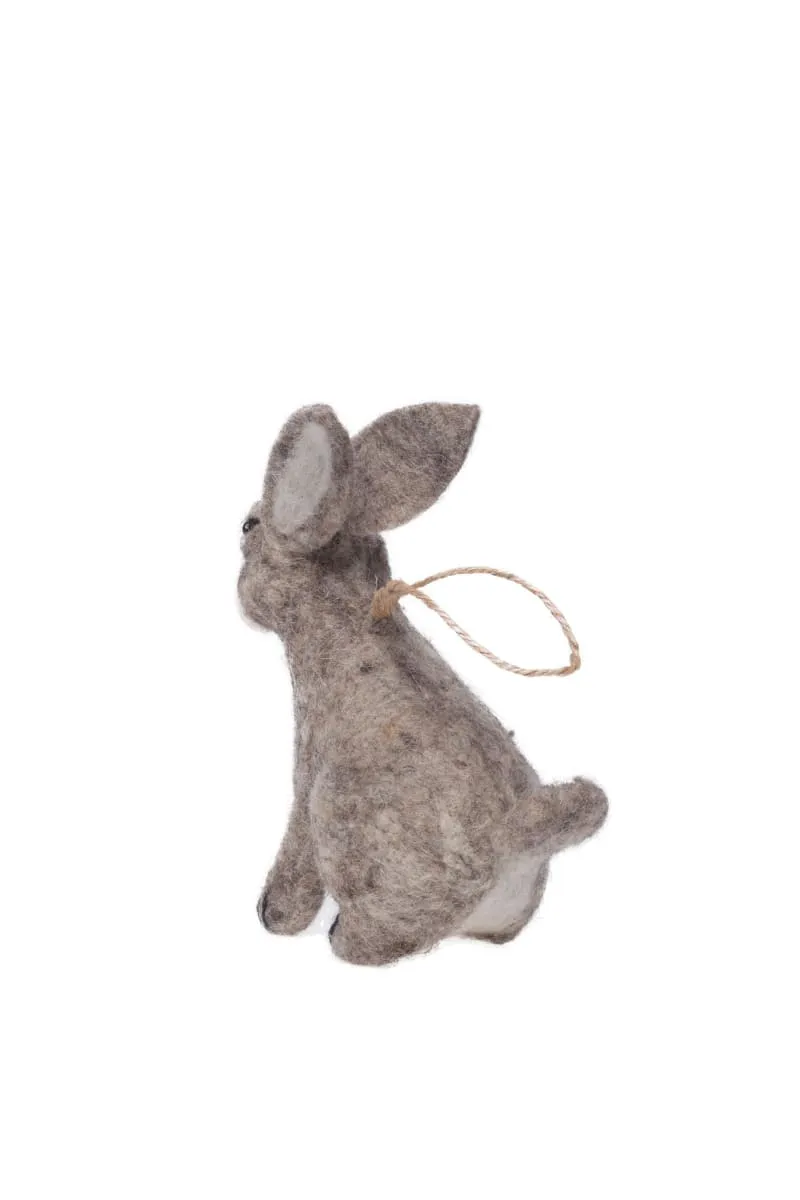 De Kulture Handmade Premium Wool Felt Hanging Grey Bunny Eco Friendly Needle Felted Stuffed Easter Ornament Ideal for Home Office Party Decoration Holiday Décor, 2.5x3x6 (LWH) Inches