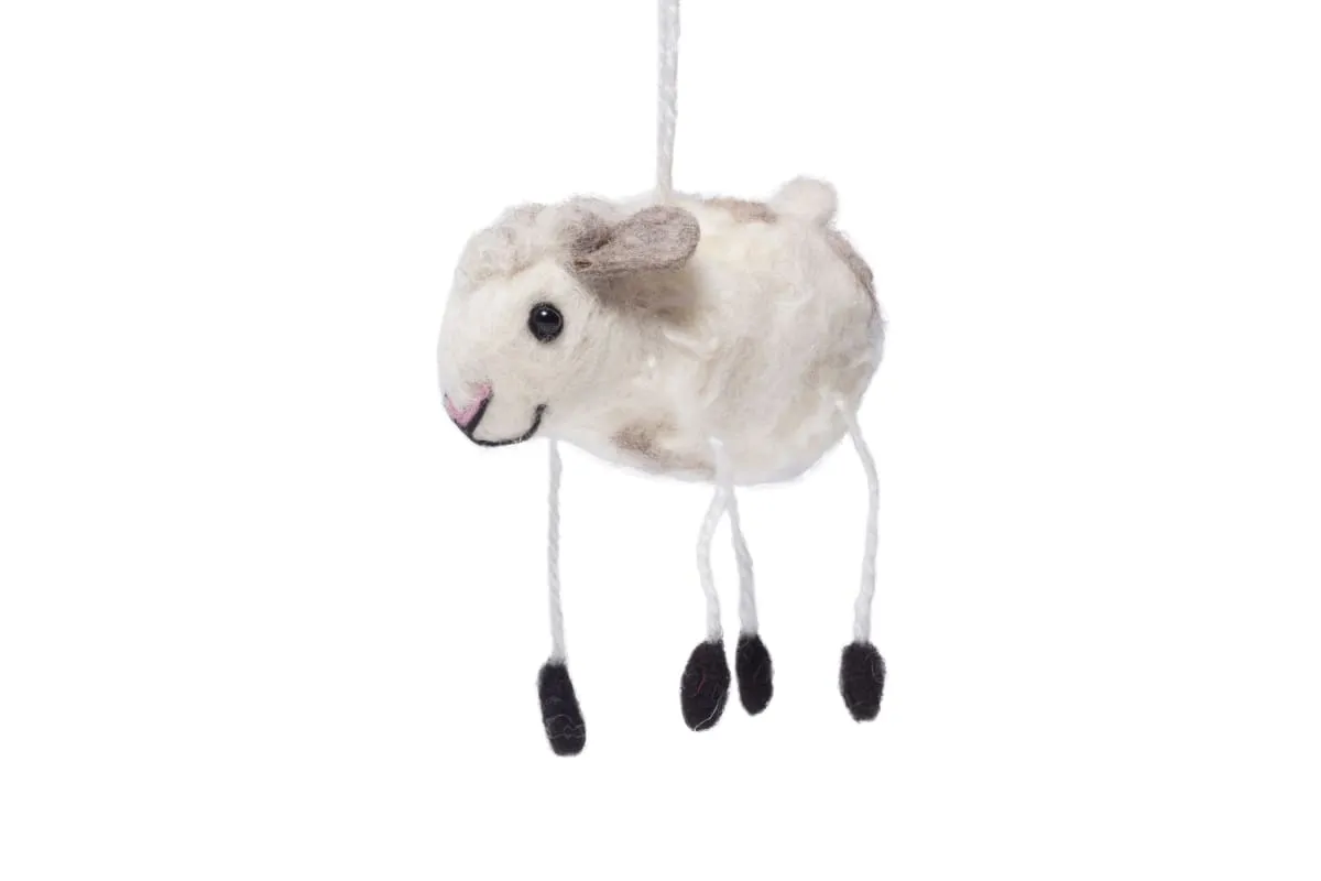 De Kulture Handmade Premium Wool Felt Hanging White Lamb Eco Friendly Needle Felted Stuffed Easter Ornament Ideal for Home Office Party Decoration Holiday Décor, 4x2x2.5 (LWH) Inches