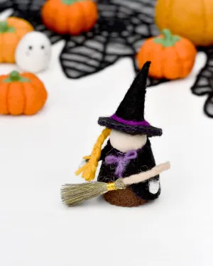 Felt Witch with Broom Peg Doll