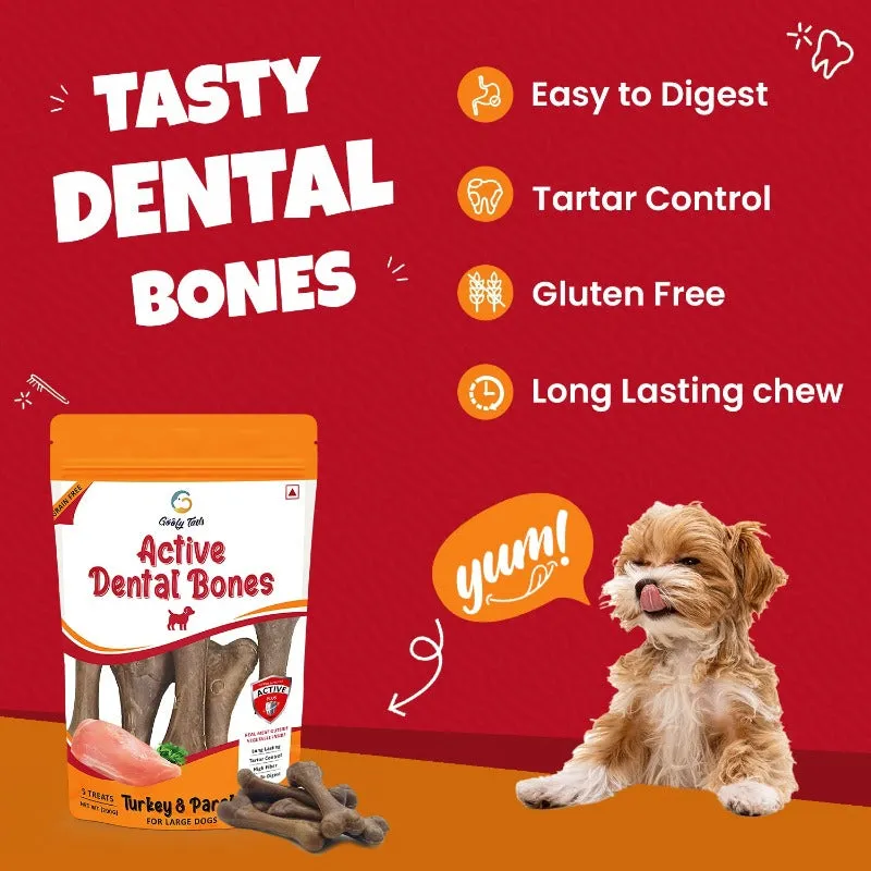 Goofy Tails Active Dental Bones Dog Treats 200g Turkey & Parsley