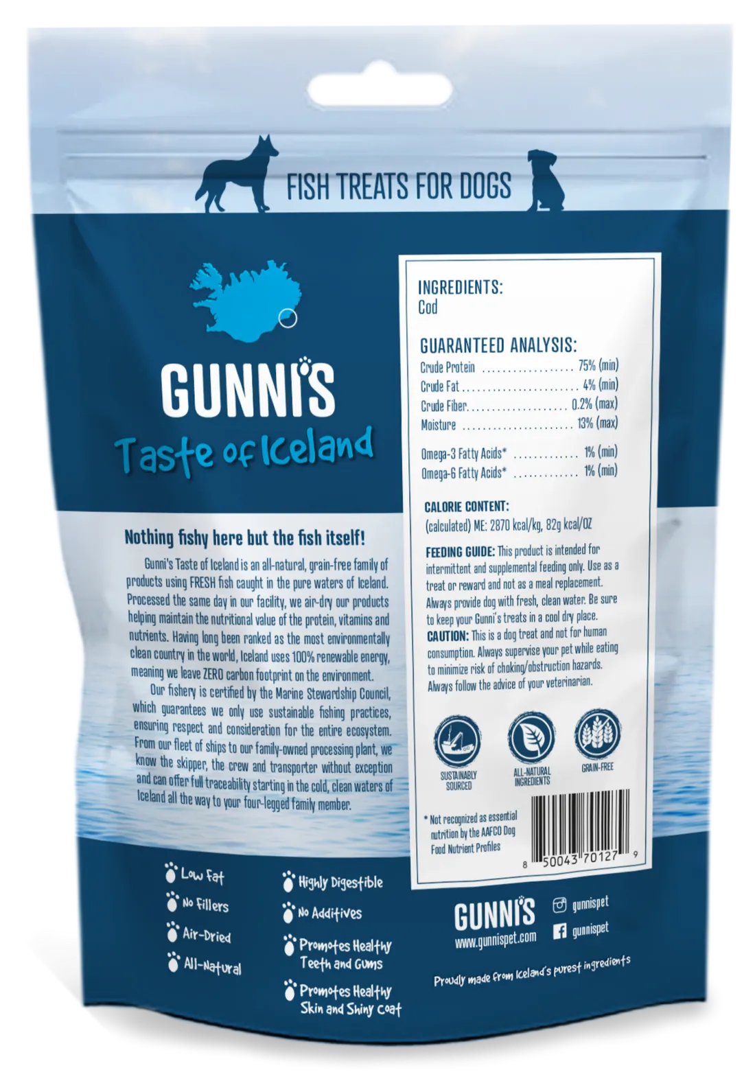 Gunnis Cod Skins Shorties Dog Treats