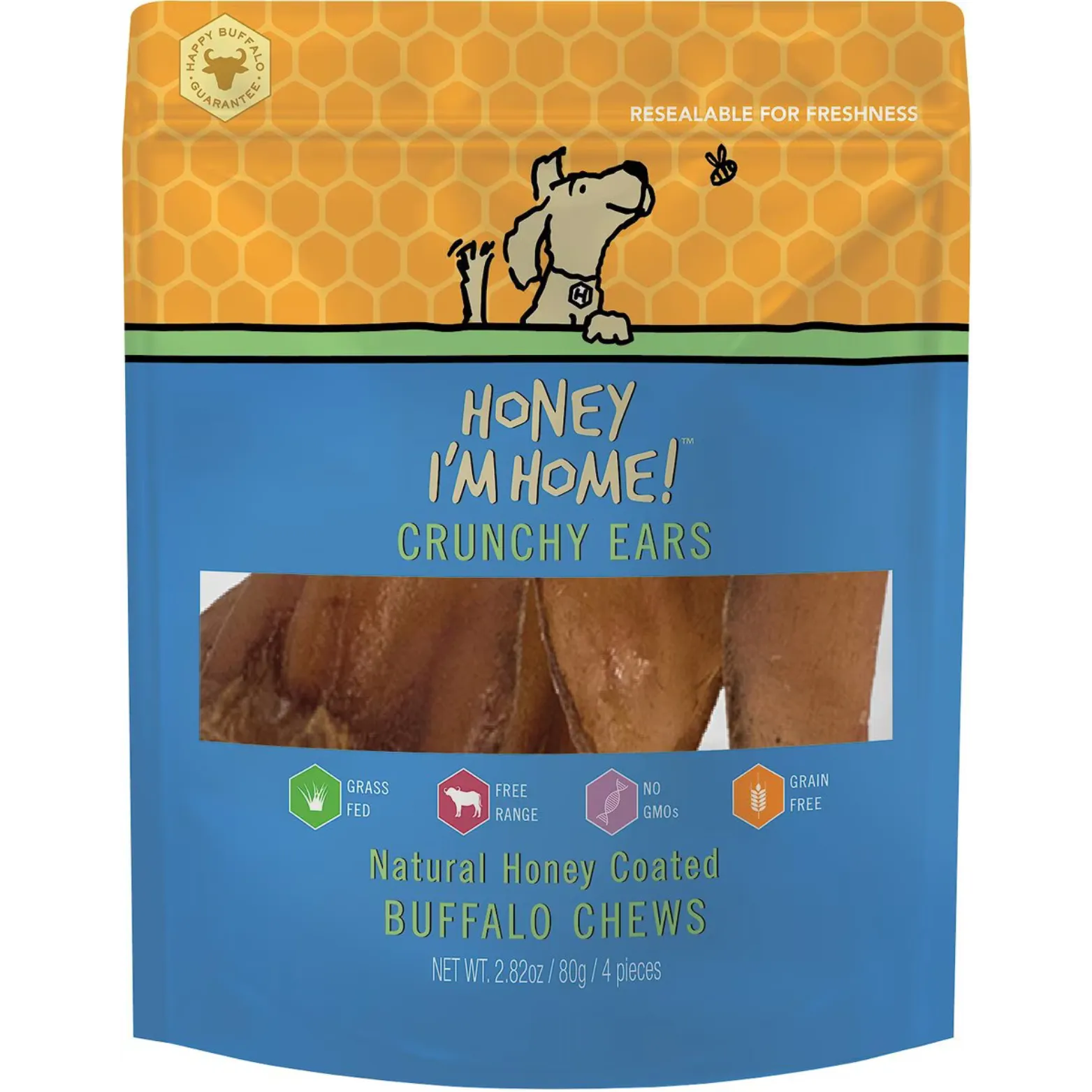 Honey I'm Home Crunchy Ears Natural Honey Coated Buffalo Chews Dog Treats