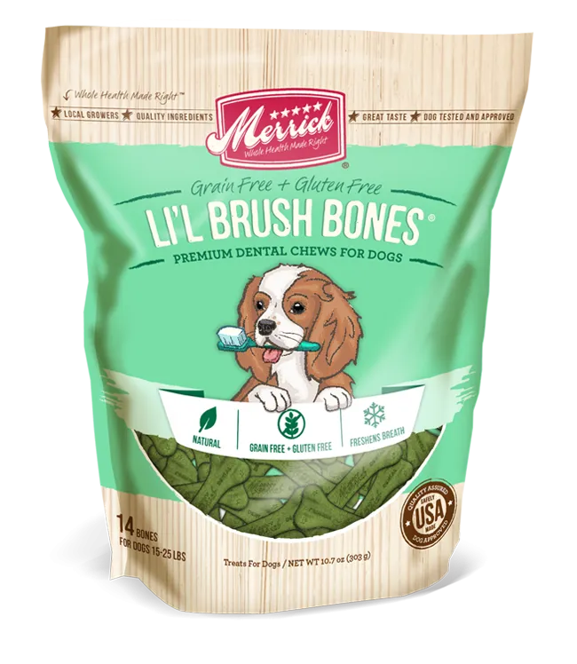 Merrick Lil' Brush Bones Grain-Free Premium Dental Chews for Dogs 14ct