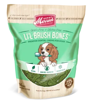 Merrick Lil' Brush Bones Grain-Free Premium Dental Chews for Dogs 14ct