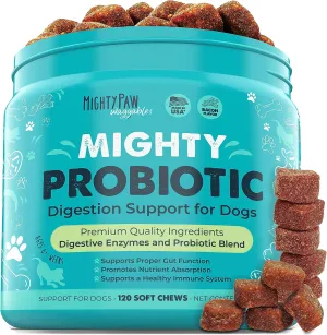 Mighty Paw Probiotic Chews for Dogs - Bacon-Flavored Digestion Support Supplement