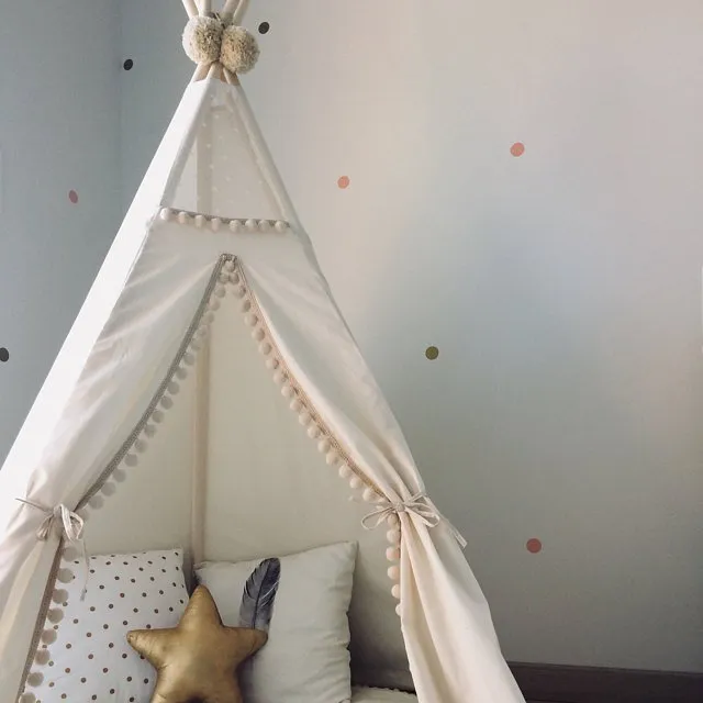 MiniCamp Teepee Play Tent With Pom Poms - Ecru