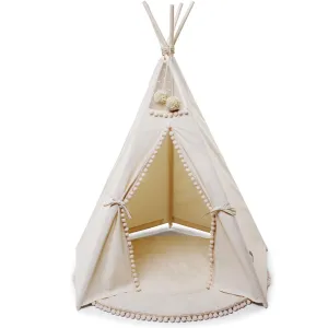 MiniCamp Teepee Play Tent With Pom Poms - Ecru