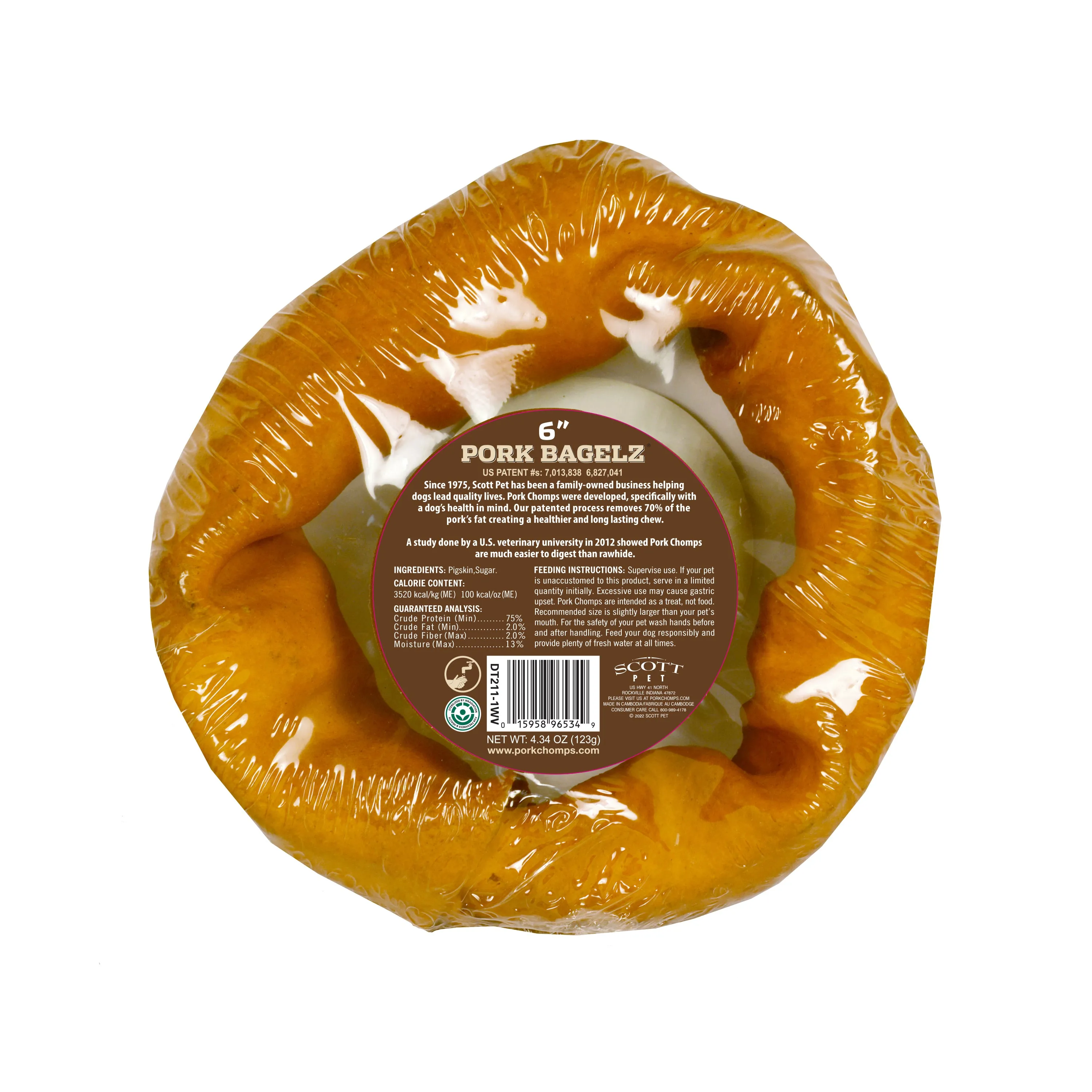 Pork Chomps 6-inch Roasted Pork Skin-shaped Bagel, 1 count Dog Chew