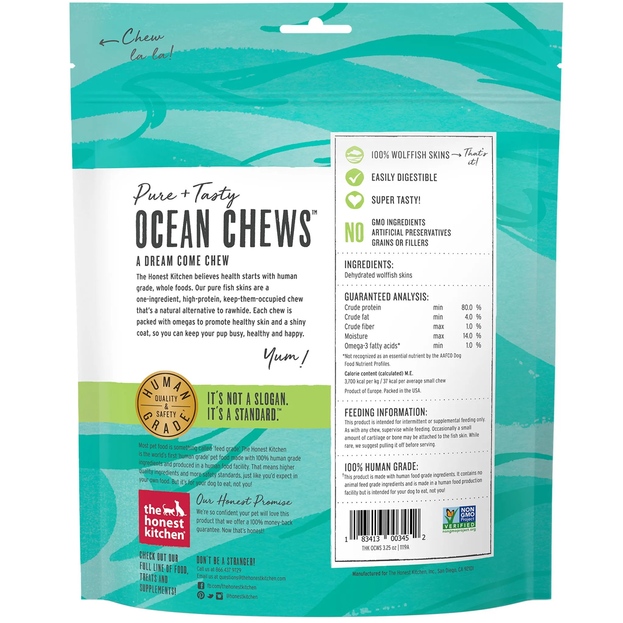 The Honest Kitchen Beams Ocean Chews Wolffish Skins Dog Treats - 3.25oz