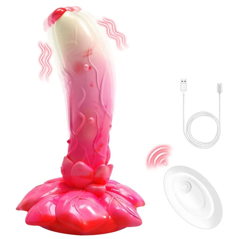 Vibrating Dildo Butt Plug - Remote Control Big Rose Suction Cup Dildos Female Sex Toy